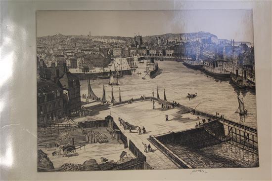 Job Nixon (1891-1938),3 engravings, Les Lavoirs, Vannes, Dieppe Harbour and Repair Yard, Marseilles